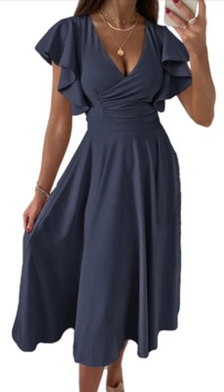 Dokotoo Women's V Neck Elegant Party Dress Short Sleeve Skater-SIZE XL